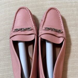 Coach Pink Leather Loafers with Silver Chain Detail